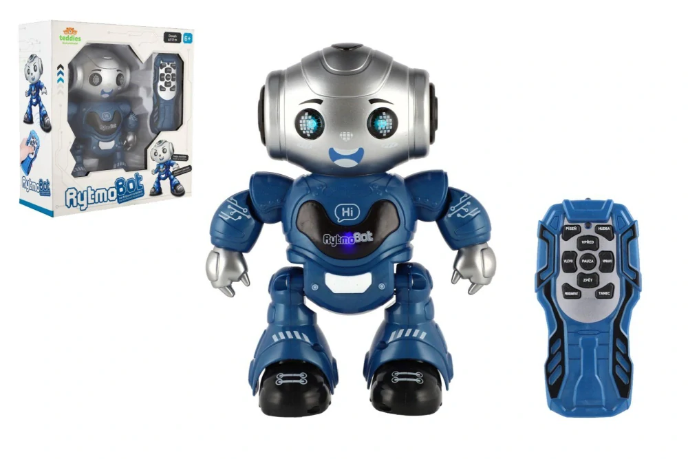265800842 Robot RC Rytmobot na infra ovládání plast 20cm na baterie se světlem se zvukem v krabici 25x26x10cm