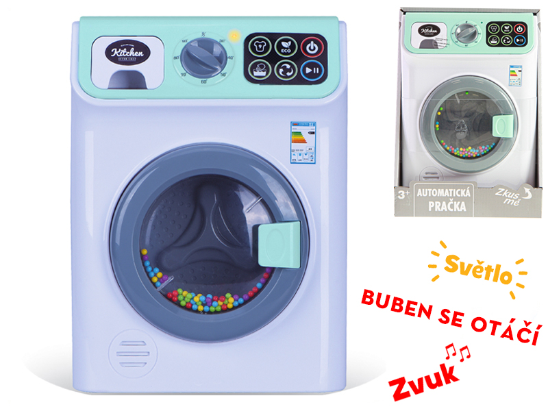 Pračka 18x12,5x24,5cm na baterie se světlem a zvukem v krabičce
