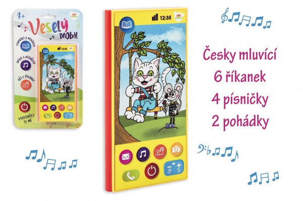  Veselý Mobil Telefon plast česky mluvící 7,5x15cm na baterie se zvukem na kartě