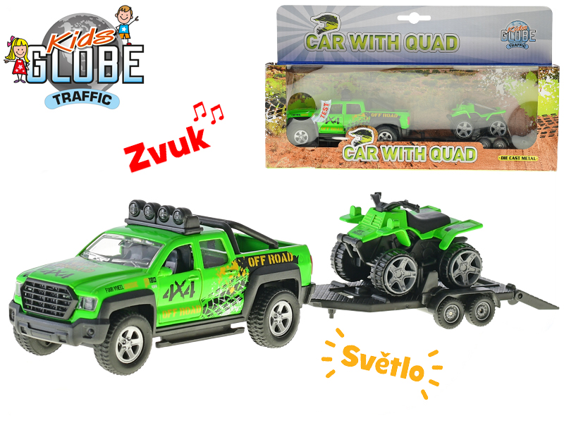 Kids Globe Traffic auto 13cm kov zpětný chod se čtyřkolkou na baterie světlo a zvuk v krabičce