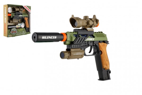 Pistole s doplňky plast na baterie se zvukem se světlem v krabici