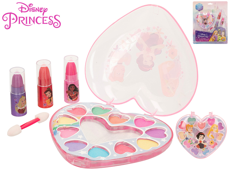 Disney Princess sada krásy s očními stíny+lesky na rty 14ks v krabičce ve tvaru srdce na kartě