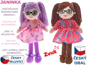  Panenka Janinka hadrová 30cm s brýlemi měkké tělo na baterie česky mluvící 2barvy 0m+ v sáčku