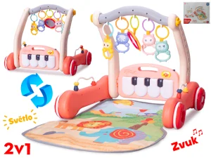 Chodítko s podložkou 75x50x42cm 2v1 s růžovým piankem na baterie se světlem a zvukem 0m+ v krabičce