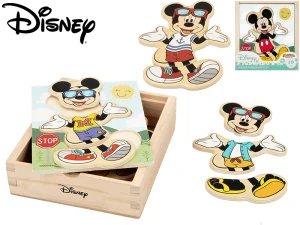 Mickey Mouse vkládačka dřevěná "Obleč Mickeyho" 24m+19ks v dřevěné krabičce ve fólii