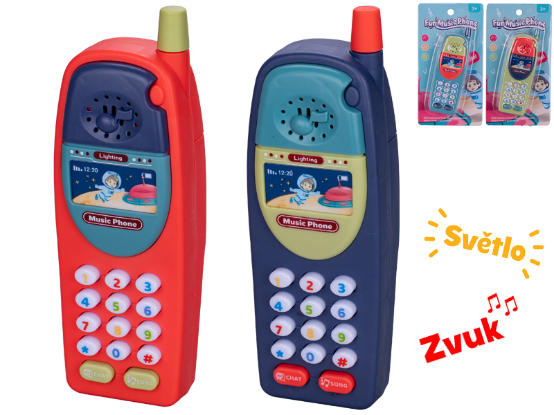 Telefon 15cm na baterie se světlem a zvukem 4barvy na kartě