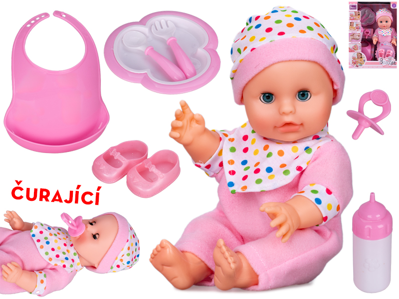 Miminko mrkací 30cm tvrdé tělo čurající s doplňky v krabičce