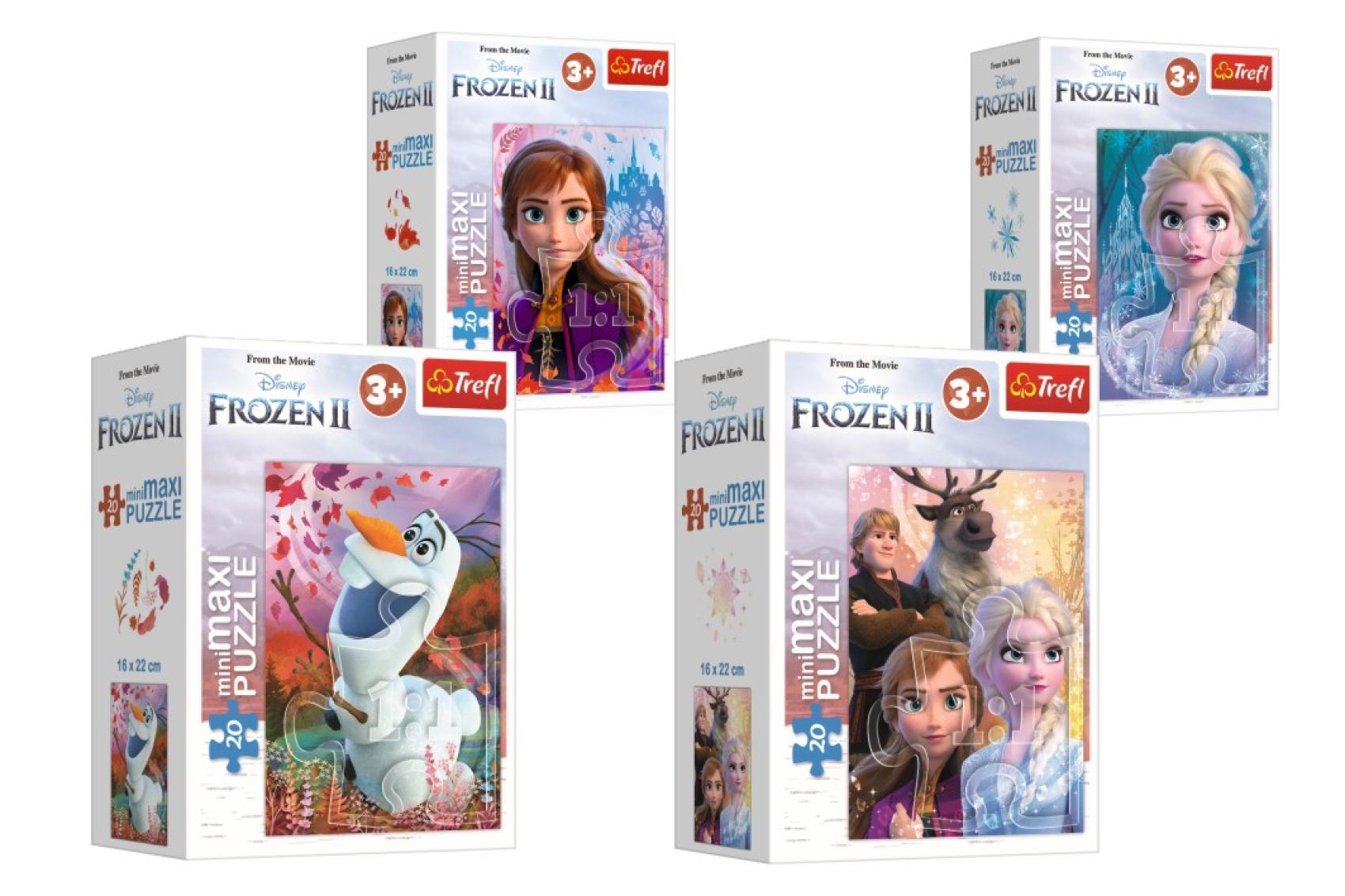 Minipuzzle mini Maxi 20 dílků Ledové království II/Frozen II 4 druhy v krabičce 11x8x4cm
