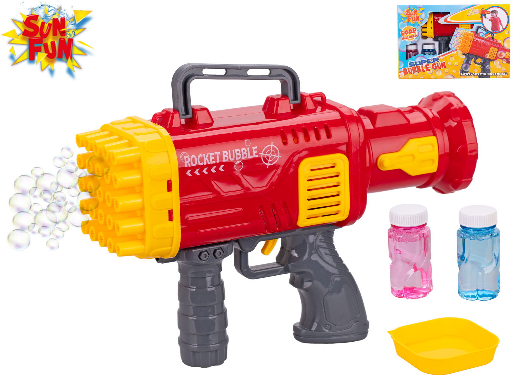 Sun Fun bublifukovač pistole 21cm na baterie s náplní 2ks v krabičce