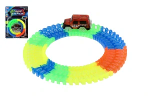 265850834 * Dráha svítící ve tmě + auto na baterie plast 57ks délka 72cm na kartě 17x24x7cm