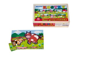 Kostky kubus Moje první zvířátka dřevo 15ks v dřevěné krabičce 20x13x5,2cm