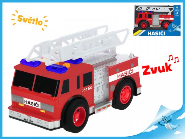 Auto hasiči 18cm na setrvačník na baterie se světlem a zvukem v krabičce